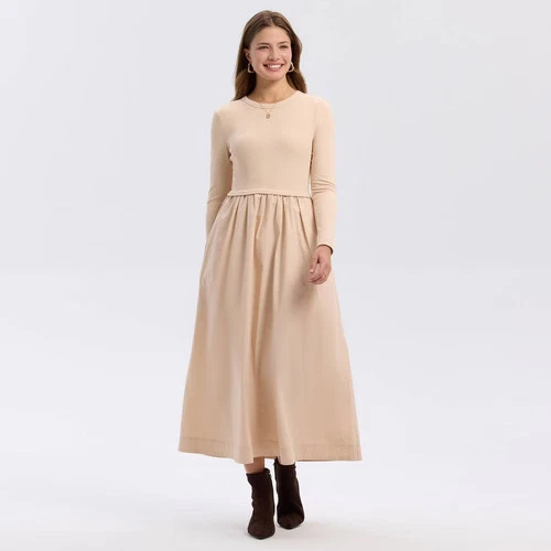 Women's Long Sleeve Woven Knit Midi Sweater Dress - A New Day