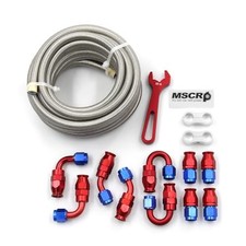 Pro AN6 20FT PTFE Fuel Line Hose Kit, Stainless Steel Braided 3/8" - Silver