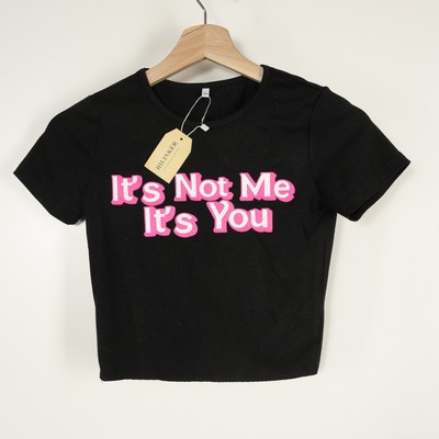 Hilinker Women s S. Black & Pink It s Not Me It s You Graphic Short Cropped Tee