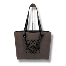 LOEWE Anagram Tote Bag Canvas Leather 2way Big Logo Black Authentic