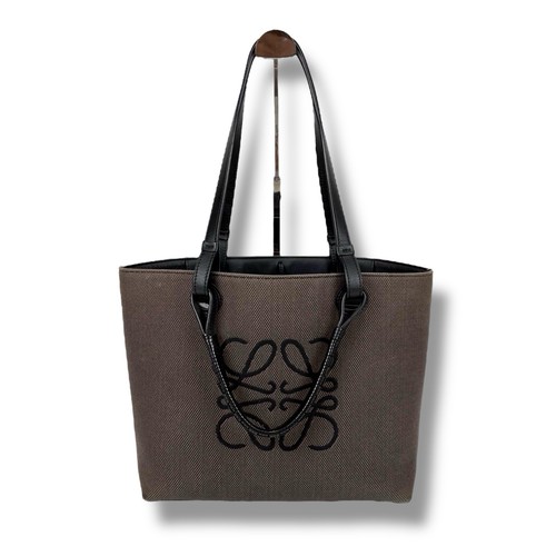 LOEWE Anagram Tote Bag Canvas Leather 2way Big Logo Black Authentic