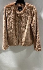 Sam Edelman Women's Pink Faux Fur Jacket Ruched Textured Open Front Size L