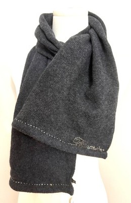 BLUMARINE knit lambskin/angora dark gray scarf