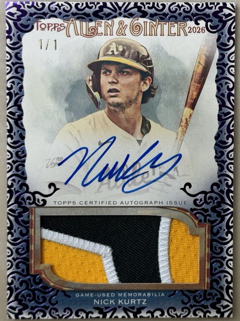 Nick Kurtz 1/1 Autograph Relic Patch! 2026 Topps Allen & Ginter 3 Color