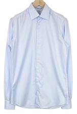 SUITSUPPLY Men's Formal Shirt 40-7/15 3/4L Blue Long Sleeve Cotton Button-Up 