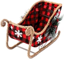 Therwen 1 Pcs Christmas Sleigh Decoration 11.02 x 7.09 x 5.12 Inches Red Buffalo