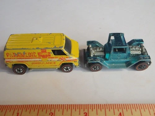 Vintage  1970 Hot Wheels Redline - T - 42 TEAL BLUE & PARAMEDIC VAN 1974