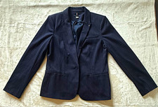 Tommy Hilfiger Womens Blazer Size 12 Navy Pinstripe Elbow Patch Career Jacket