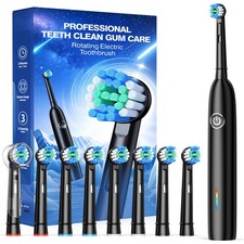 Rotating Electric Toothbrush with 8 Brush Heads for Adults and Kids, 3 Modes ...