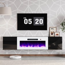 Floating TV Stand 36" Electric Fireplace High Gloss Storage 78" TV Black/White