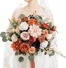 Ling's Moment Terracotta Bridal Bouquet for Bride, Burnt Orange Wedding Bouqu...