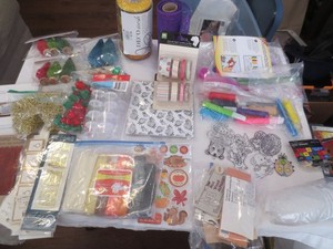 MIXED LOT OF CRAFT SUPPLIES-suncatchers-clay-stamp-seals-containers- & More