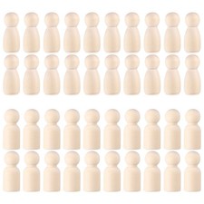 40Pcs Wooden Peg Dolls Unpainted DIY Craft Wood Figures Beige Color