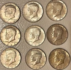 Lot of 9 1964 90% SILVER Kennedy Half Dollars P & D Mints.