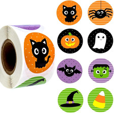 500 PCS Halloween Stickers Roll 1In Halloween Pumpkin Bat Spooky Sticker 8 Desig