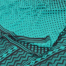 Sanskriti Vintage Sarees Blue/Black Pure Crepe Silk Print Sari 5Yd Craft Fabric