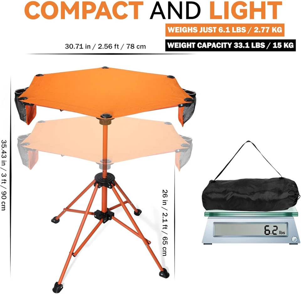 Mesa de altura de barra plegable ligera, 36 pulgadas, altura ajustable y portavasos -  Foto 3 de 4