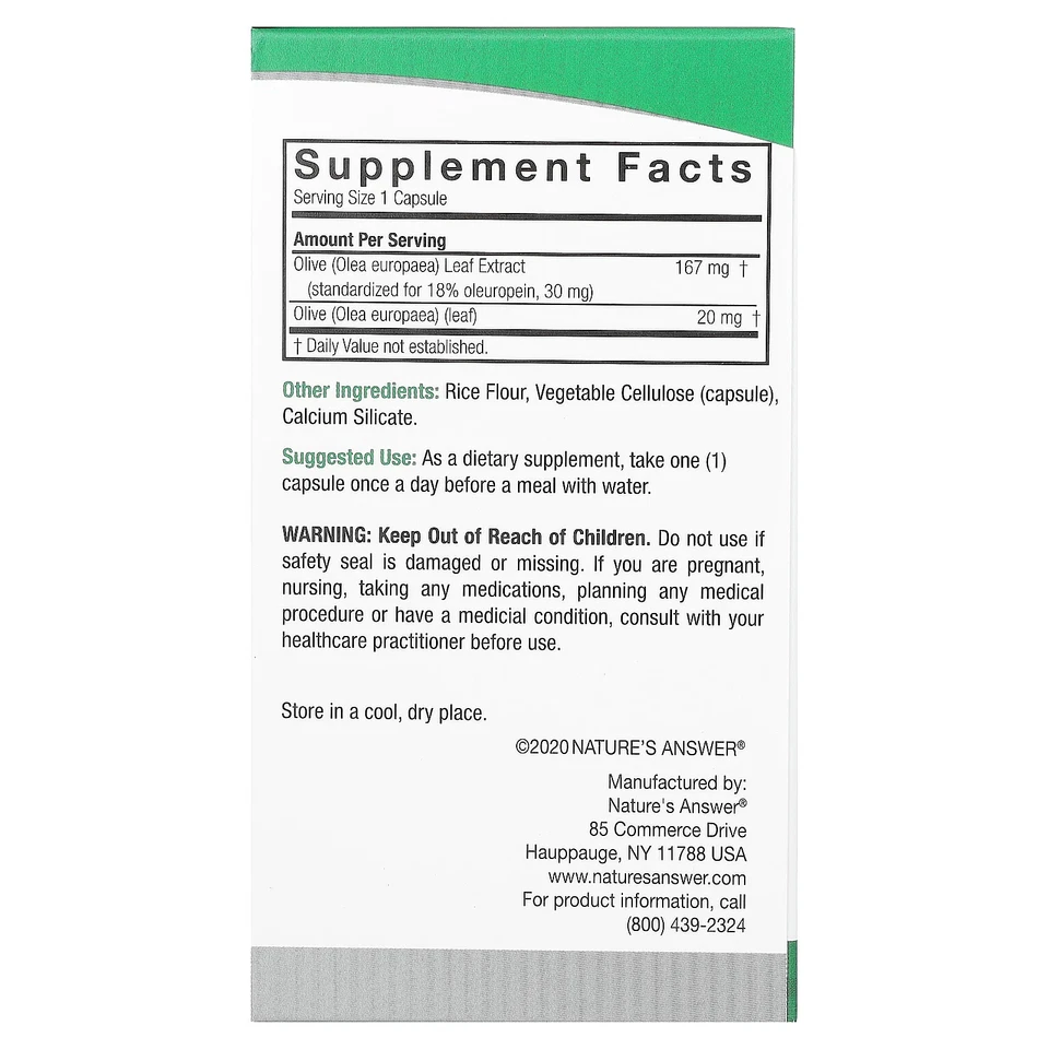 Hoja de Olivo, 187 mg, 60 Cápsulas Vegetarianas Foto 2 de 3