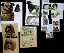 Antique Victorian Die Cut Scraps, 15 dogs and puppies, plus one with guinea pigs