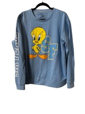 Six Flags Looney Tunes Tweety Bird Graphic Print Blue Sweatshirt Size XL