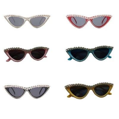 Cute Sunglasses with Rhinestone Frame Shopping Cat Eye Shape Glasses for Teen