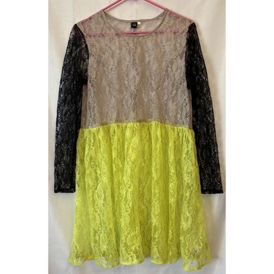 Cheap Monday Color Block Lace Dress Lime Green Black GrayKnee Length Party  S | eBay