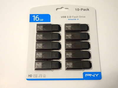 PNY 16GB Attaché 4 USB 2.0 Flash Drive, Black ( 10 Pack ) SEALED