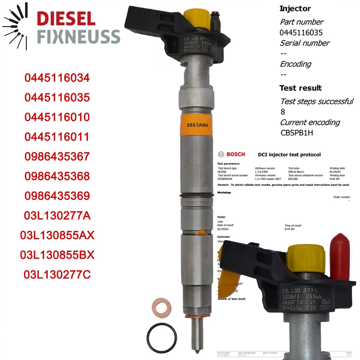 03L130277C Diesel Injektor Generalüberholte Einspritzdüse Für VW 2.0 TDI / BiTDi – Bosch, OE 0445116035 Einspritzdüsen Bosch
