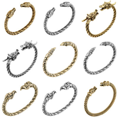 Männer Viking Dragon Wolf Kopf Punk Armband Norse Mythology Tier Armreif Schmuck