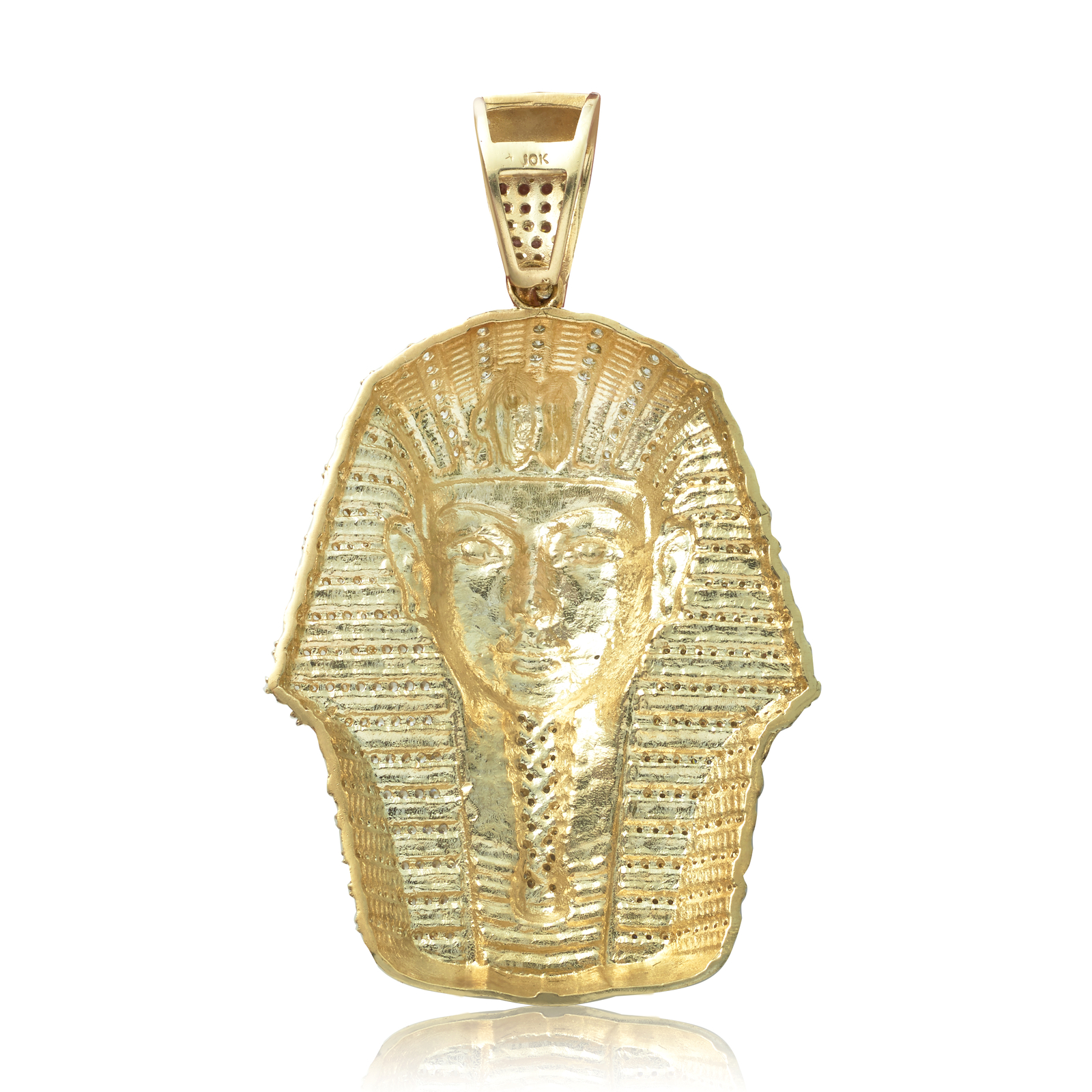 LOVEBLING 10K Yellow Gold King Tut Charm Pendant with CZ (2.70" x 1.55