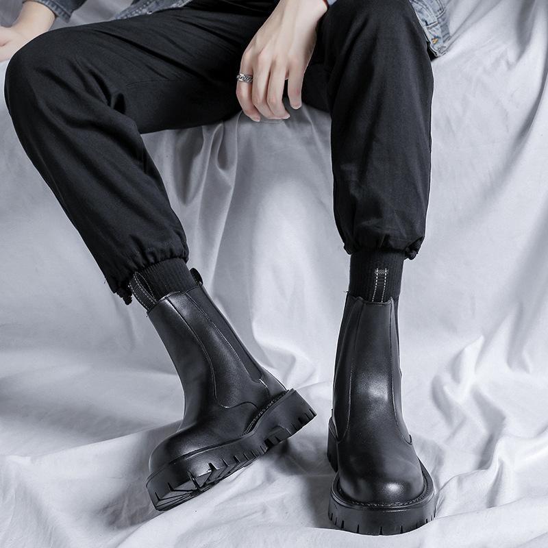 Men Autumn Ankle Boots Block Heel Round Toe Chelsea Casual  display picture 1