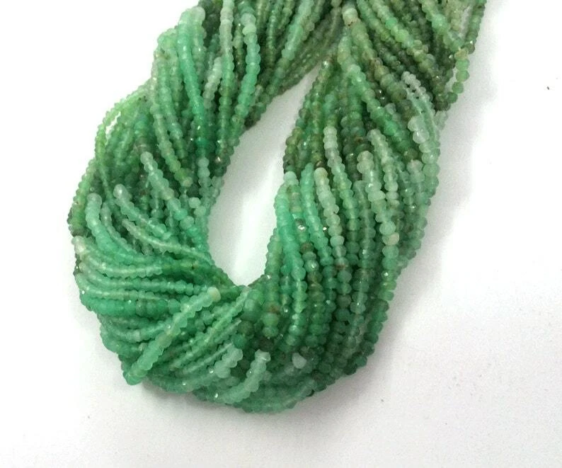 13" AAA Green Chrysoprase Faceted Rondelle Loose Gemstone 3mm Beads 3 Strands - Image 4 of 4
