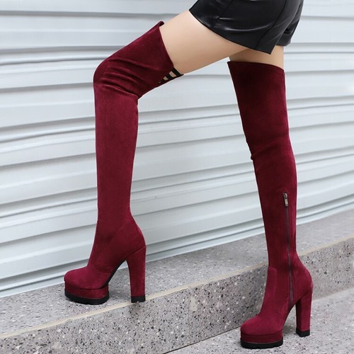 Para mujer Botas altas muslo elástico Tacones De Bloque De Alto Zapatos De  Plataforma Cremallera Punta Redonda | eBay