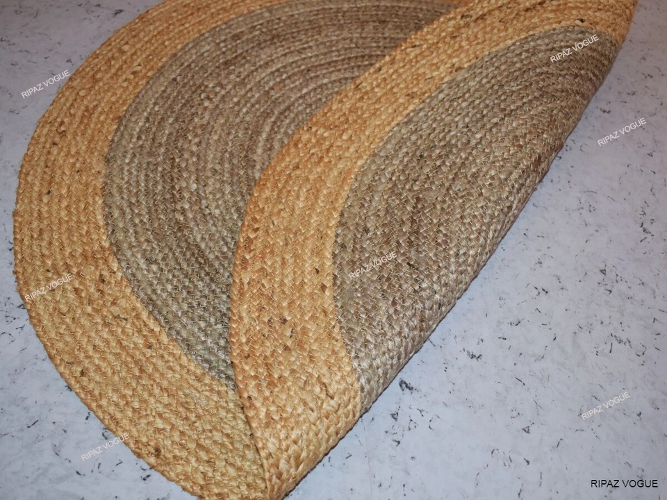 Round rug natural jute hand braided farmhouse jute area rug grey + beige - Image 4 of 4