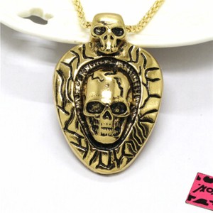 Authentic Women Gold-Plated Retro Skull Head Punk Pendant Chain Necklace