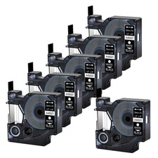 6x Compatible for DYMO D1 45021 LabelManager 150 200 Label Tape White/Black 12mm