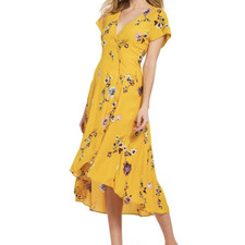 Midi Button up Yellow Dress 