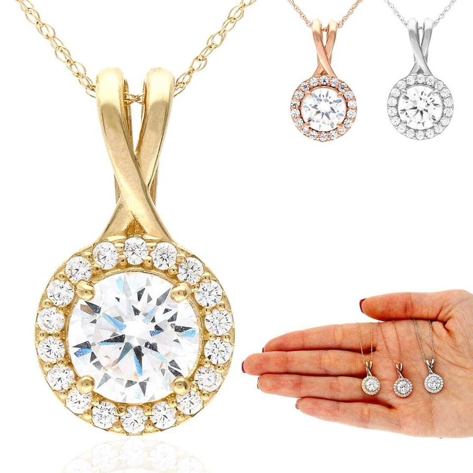 1.75CT CZ 14K Yellow White Rose Gold Halo Pendant with 18" Chain - Image 2 of 4