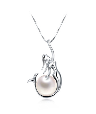 925 Sterling Silver Freshwater Pearl Mermaid Pendant 18'' Chain Necklace Gift