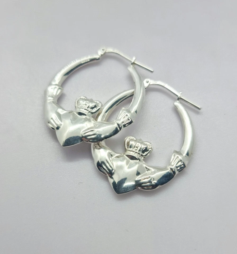 PENDIENTES ARO CLADDAGH PLATA ESTERLINA 31MM TUBO CRIOLLO VICTORIANO OVALADO CAJA GITANA Foto 3 de 4