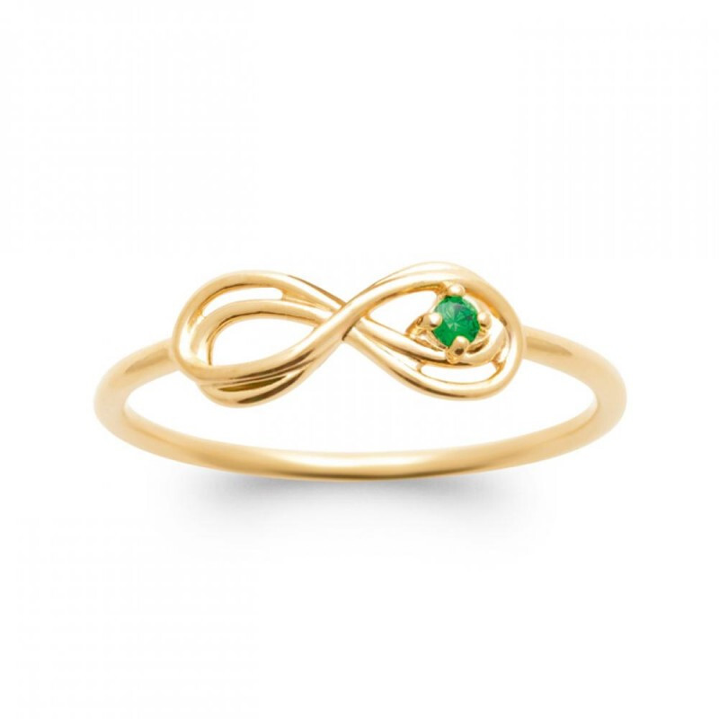 Bague infini plaqué or 18 carats et sa pierre verte émeraude certifiée
