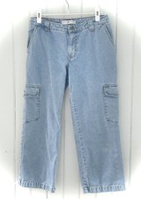 TOMMY HILFIGER Denim Cargo Capris Crop Pants Logo Medium Blue Womens Sz 8 Iconic