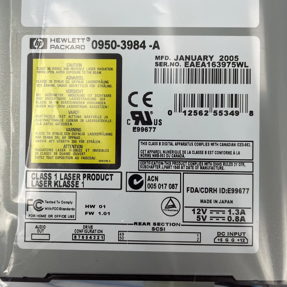 HP A5220-67003 SE SCSI-2 DVD-ROM Drive 0950-3984-A Pioneer DVD-305SKR ~NEW~ - Image 4 of 4