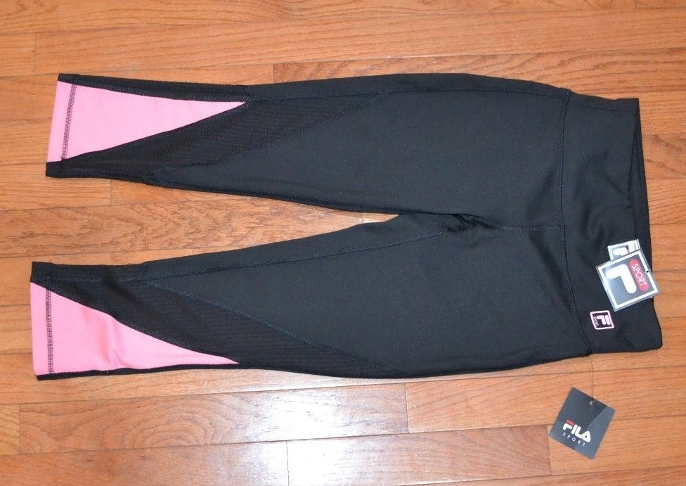 Leggings deportivos para mujer FILA negros con acento rosa leggin recortado Capris correr XS-image