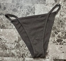 NWT VICTORIA'S SECRET PINK CHARCOAL GRAY RIBBED HIGH LEG STRING BIKINI PANTIES