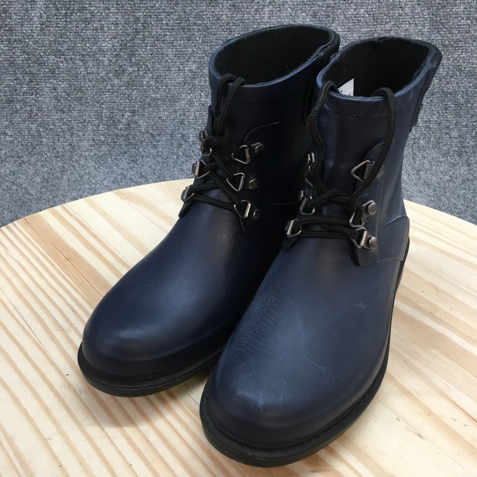 Merona Rain Boots Wmens 7 Brailey Ankle Booties Blue Rubber Lace Up Comfort - Image 3 of 4