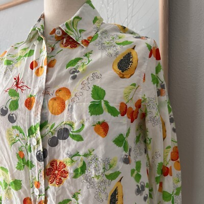 Equipment Femme Silk Cotton Fruit Print Button Down Summer Resort Shirt XS