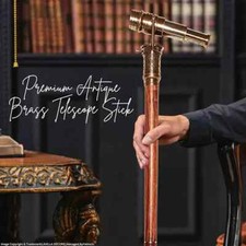 Vintage Brass Telescope Top Wood Walking Stick Cane Compass Antique Gift Parents