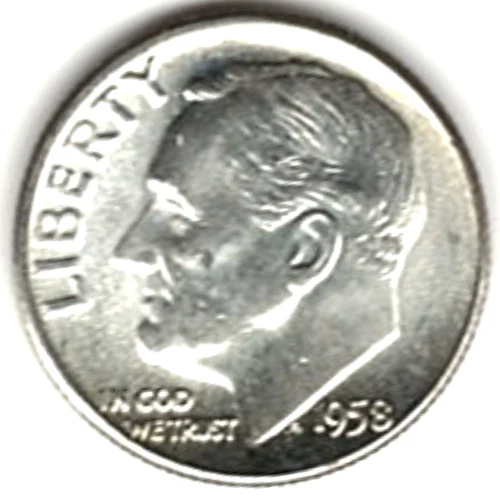 1958 ROOSEVELT DIME in BRILLANT UNCIRCULATED CONDITION ~ SEE THE SCAN   stk  r54