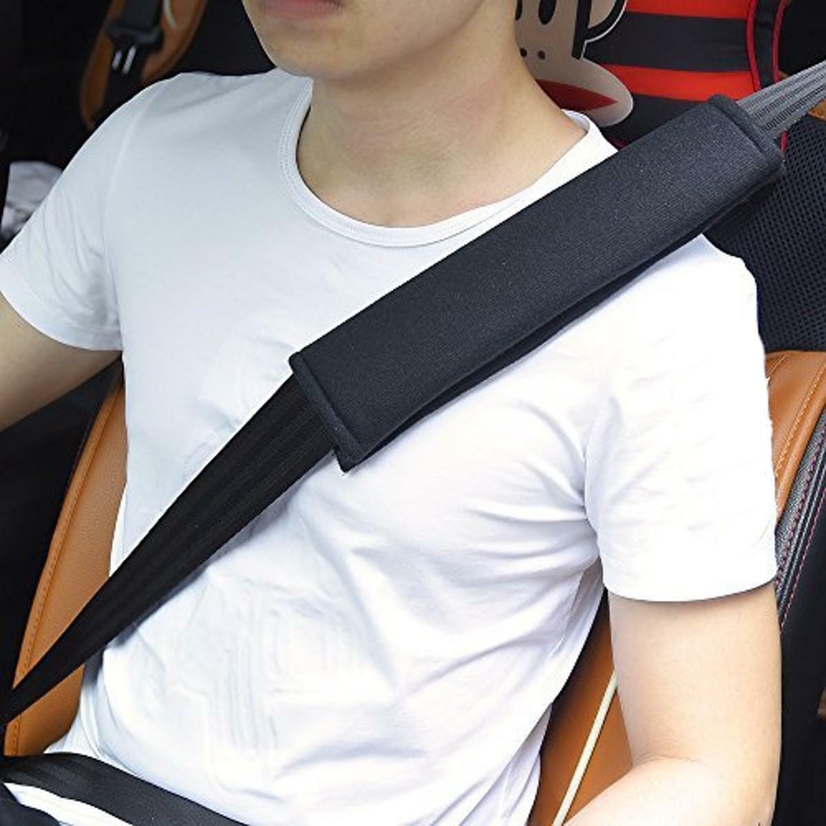 2Pc Black Seat Belt Pads Comforter Car Safety Soft Shoulder Strap Cover